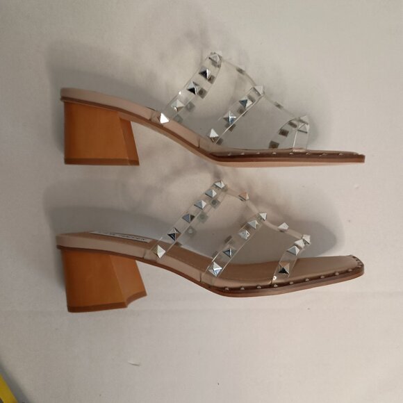 Steve Madden Studded Block Heel Clear Strappy Shoes Women’s Size 8M - Picture 3 of 12